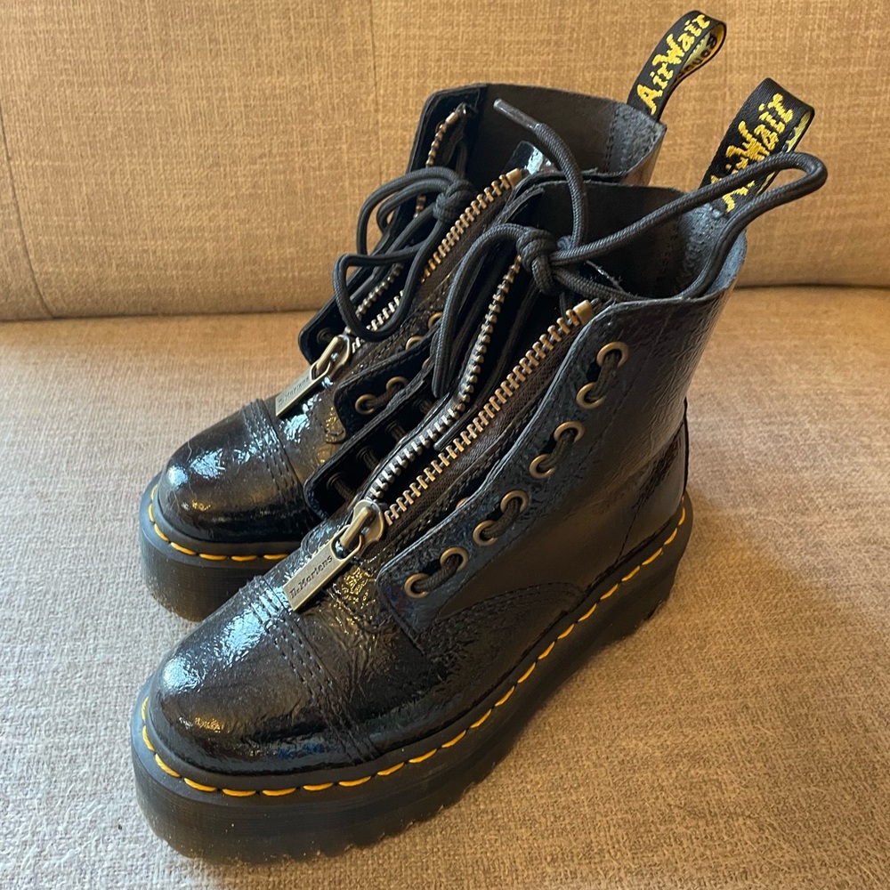 Dr. Martens Sinclair Distressed Black Patent Leather Women's Boots
